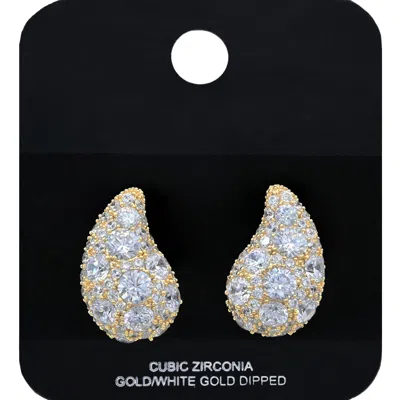 Fashnzfab Gold Dipped Cz Stone Embellished Teardrop Stud Earrings In Brown