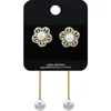Fashnzfab Gold Dipped Cz Stone Floral Pearl Drop Earrings In Gold