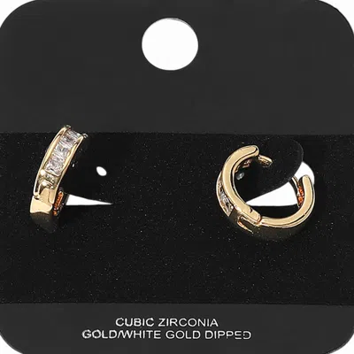 Fashnzfab Gold Dipped Cz Stone Mini Hoop Huggie Earrings