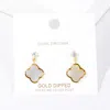 Fashnzfab Gold Dipped Cz Stone Mother Of Pearl Quatrefoil Link Dangle Earrings - Gold, Mother Of Pearl In Multi