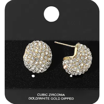 Fashnzfab Gold Dipped Cz Stone Paved Bean Earrings In Metallic