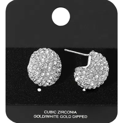 Fashnzfab Gold Dipped Cz Stone Paved Bean Earrings In Multi