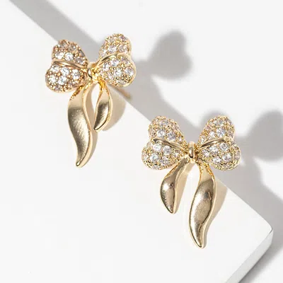 Fashnzfab Gold Dipped Cz Stone Paved Bow Stud Earrings In Multi