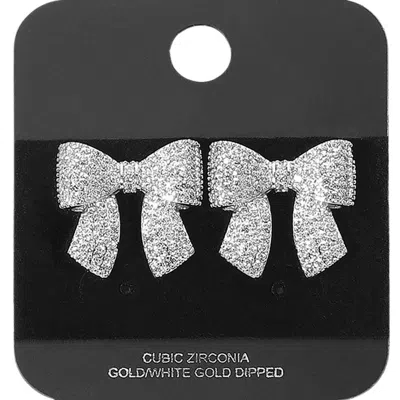 Fashnzfab Gold Dipped Cz Stone Paved Bow Stud Earrings In Multi