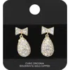 Fashnzfab Gold Dipped Cz Stone Paved Bow Teardrop Dangle Earrings In Gold