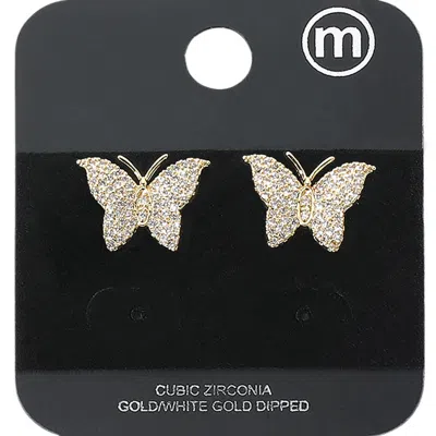 Fashnzfab Gold Dipped Cz Stone Paved Butterfly Stud Earrings