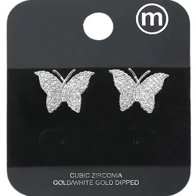 Fashnzfab Gold Dipped Cz Stone Paved Butterfly Stud Earrings In Multi