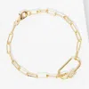 Fashnzfab Gold Dipped Cz Stone Paved Carabiner Pointed Paperclip Chain Bracelet Clear, Gold In Multi