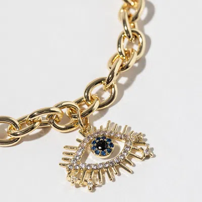 Fashnzfab Gold Dipped Cz Stone Paved Evil Eye Charm Chain Link Magnetic Bracelet In Multi