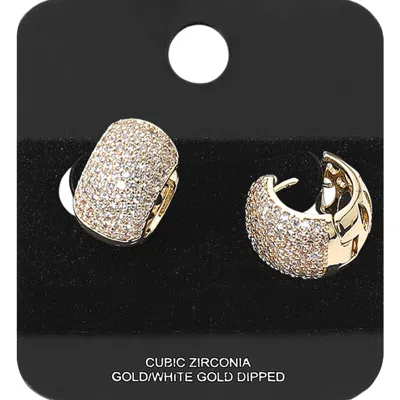 Fashnzfab Gold Dipped Cz Stone Paved Huggie Hoop Earrings In Silver