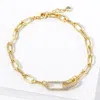 Fashnzfab Gold Dipped Cz Stone Paved Link Pointed Paperclip Chain Bracelet Clear, Gold In Gold