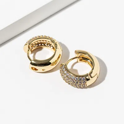 Fashnzfab Gold Dipped Cz Stone Paved Mini Huggie Hoop Earrings In Multi