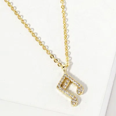 Fashnzfab Gold Dipped Cz Stone Paved Music Note Pendant Necklace
