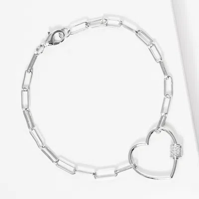 Fashnzfab Gold Dipped Cz Stone Paved Open Heart Carabiner Pointed Paperclip Chain Bracelet In Metallic