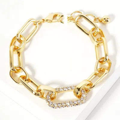 Fashnzfab Gold Dipped Cz Stone Paved Oval Ring Pointed Link Chain Bracelet Gold