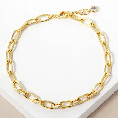 Fashnzfab Gold Dipped Cz Stone Paved Paperclip Chain Bracelet Clear, Gold