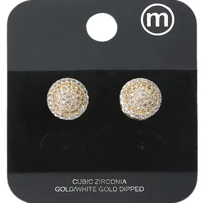 Fashnzfab Gold Dipped Cz Stone Paved Petit Round Stud Earrings - Gold