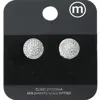 Fashnzfab Gold Dipped Cz Stone Paved Petit Round Stud Earrings - Rhodium In Silver