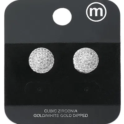 Fashnzfab Gold Dipped Cz Stone Paved Petit Round Stud Earrings - Rhodium In Silver