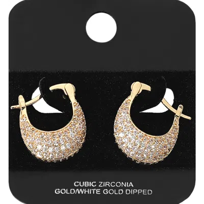 Fashnzfab Gold Dipped Cz Stone Paved Pin Catch Hoop Earrings
