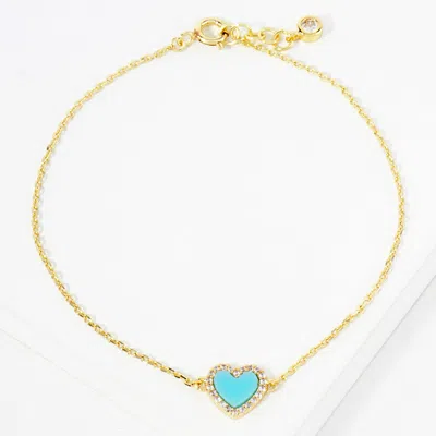Fashnzfab Gold Dipped Cz Stone Paved Rim Heart Charm Pointed Bracelet Gold, Turquoise In Multi
