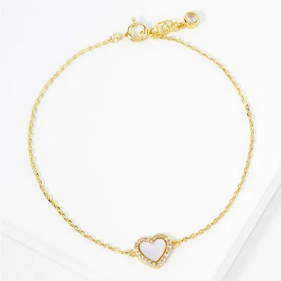 Fashnzfab Gold Dipped Cz Stone Paved Rim Heart Charm Pointed Bracelet Gold, White In Multi