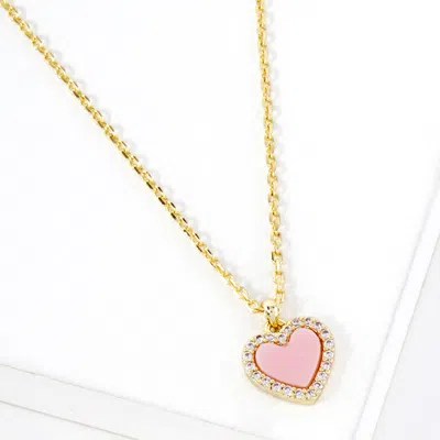 Fashnzfab Gold Dipped Cz Stone Paved Rim Heart Pendant Necklace In Multi