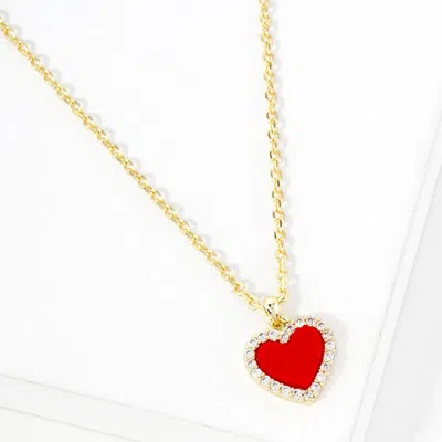 Fashnzfab Gold Dipped Cz Stone Paved Rim Heart Pendant Necklace In Multi