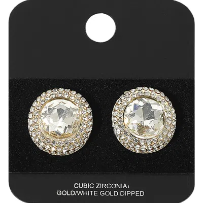 Fashnzfab Gold Dipped Cz Stone Paved Round Stud Earrings