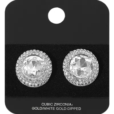 Fashnzfab Gold Dipped Cz Stone Paved Round Stud Earrings In Multi