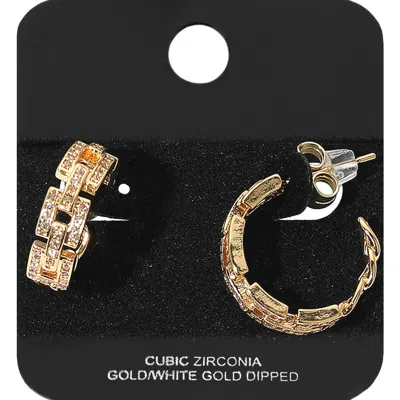 Fashnzfab Gold Dipped Cz Stone Paved Square Chain Link Hoop Earrings