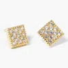 Fashnzfab Gold Dipped Cz Stone Paved Square Mini Stud Earrings In Gold