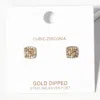 Fashnzfab Gold Dipped Cz Stone Paved Square Stud Earrings In Multi