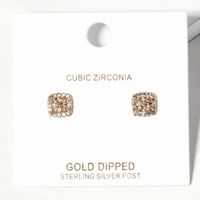 Fashnzfab Gold Dipped Cz Stone Paved Square Stud Earrings In Multi