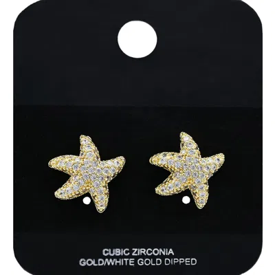 Fashnzfab Gold Dipped Cz Stone Paved Starfish Stud Earrings