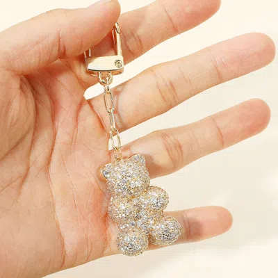 Fashnzfab Gold Dipped Cz Stone Paved Teddy Bear Drop Keychain / Bag Charm In Multi