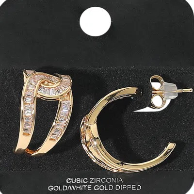 Fashnzfab Gold Dipped Cz Stone Paved Twist Knot Hoop Earrings