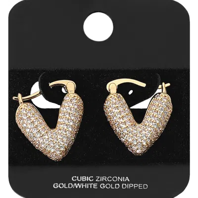 Fashnzfab Gold Dipped Cz Stone Paved V Shaped Pin Catch Hoop Earrings