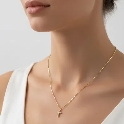 Fashnzfab Gold Dipped Cz Stone Point Mini Cross Pendant Necklace