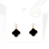 Fashnzfab Gold Dipped Cz Stone Quatrefoil Link Dangle Earrings - Black In Black