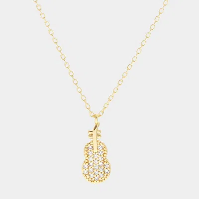 Fashnzfab Gold Dipped Cz Violin Pendant Necklace In Silver