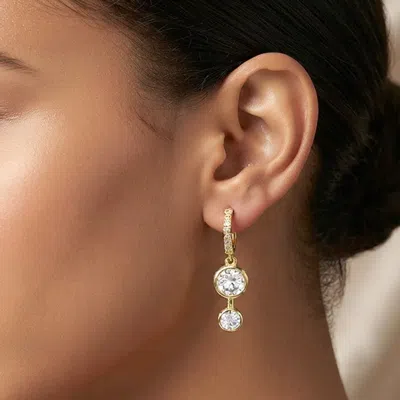 Fashnzfab Gold Dipped Double Circle Cz Stone Drop Huggie Hoop Earrings