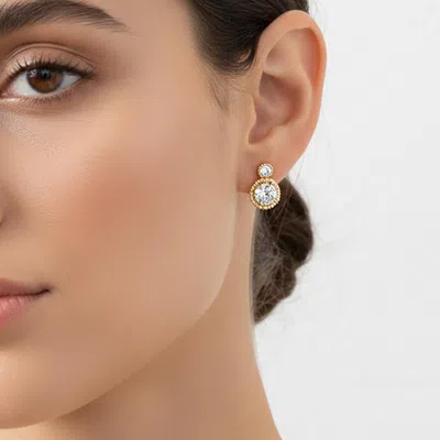 Fashnzfab Gold Dipped Double Halo Cz Stud Earrings In Multi