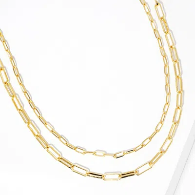 Fashnzfab Gold Dipped Double Layered Paperclip Chain Necklace In Black
