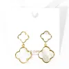 Fashnzfab Gold Dipped Double Mother Of Pearl Quatrefoil Link Dangle Earrings - Gold In Multi