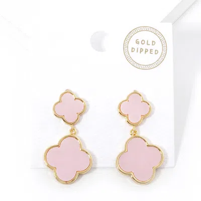 Fashnzfab Gold Dipped Double Mother Of Pearl Quatrefoil Link Dangle Earrings In Pink