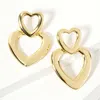 Fashnzfab Gold Dipped Double Open Heart Link Earrings In Gold