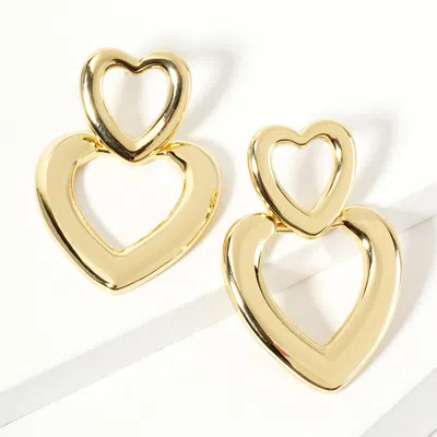Fashnzfab Gold Dipped Double Open Heart Link Earrings