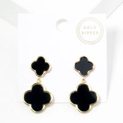Fashnzfab Gold Dipped Double Quatrefoil Link Dangle Earrings In Black