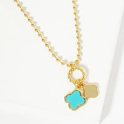 Fashnzfab Gold Dipped Double Quatrefoil Pendant Bubble Chain Necklace